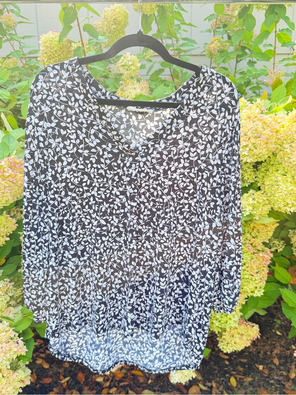 Black Floral V-Neck Blouse for Women